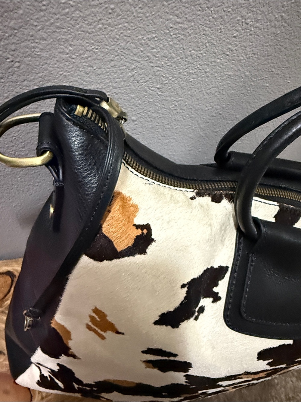 HOBO Sheila Large Satchel In Hair-On Leather; Cow Print Black And Brown - Picture 9 of 11